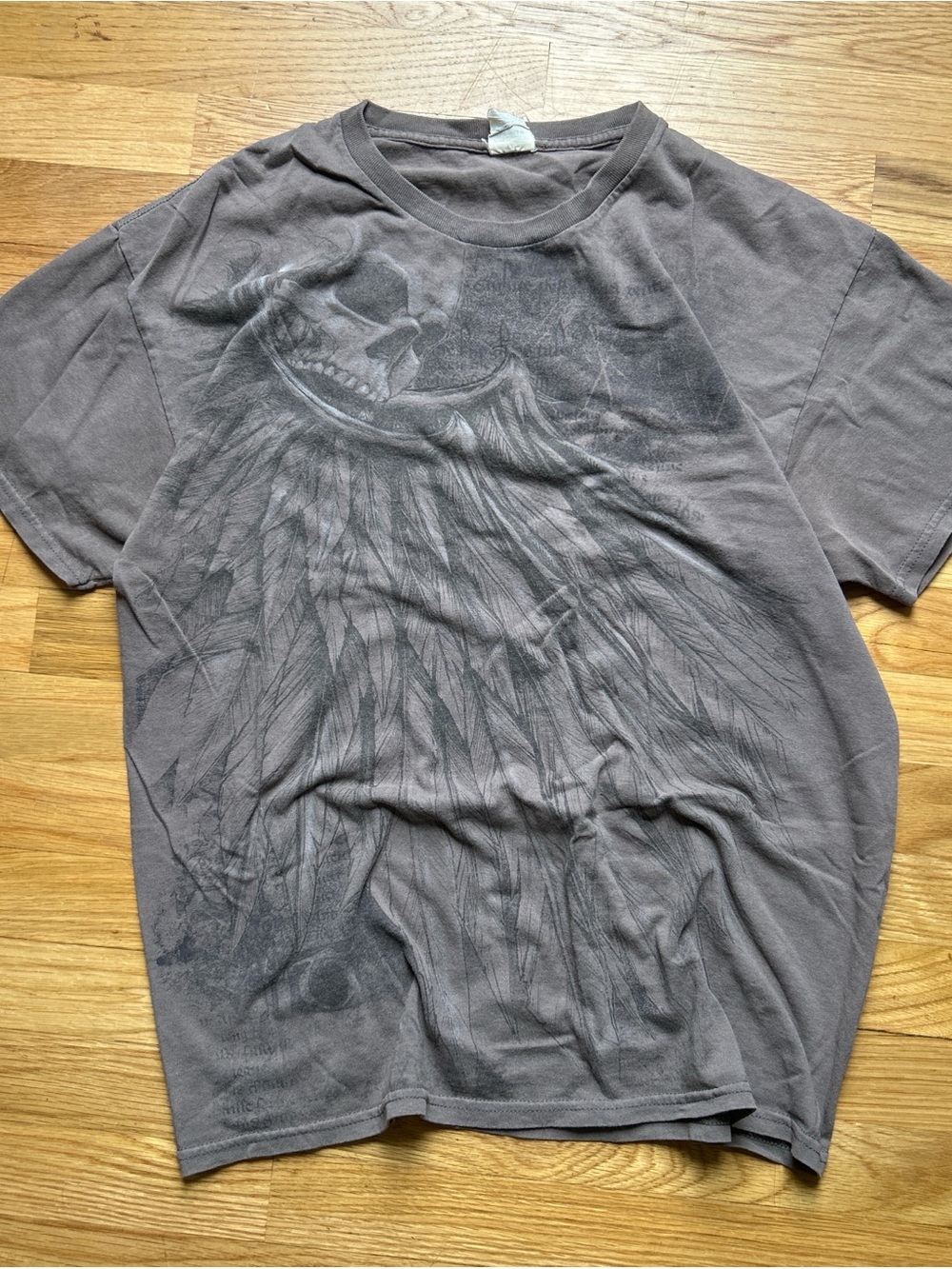 Gildan Men's Gray Skull & Wings Short Sleeve Tee